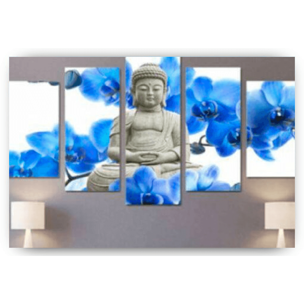Diamantmaleri Buddha med smukke blomster, 5-panel - SEOS Shop ®