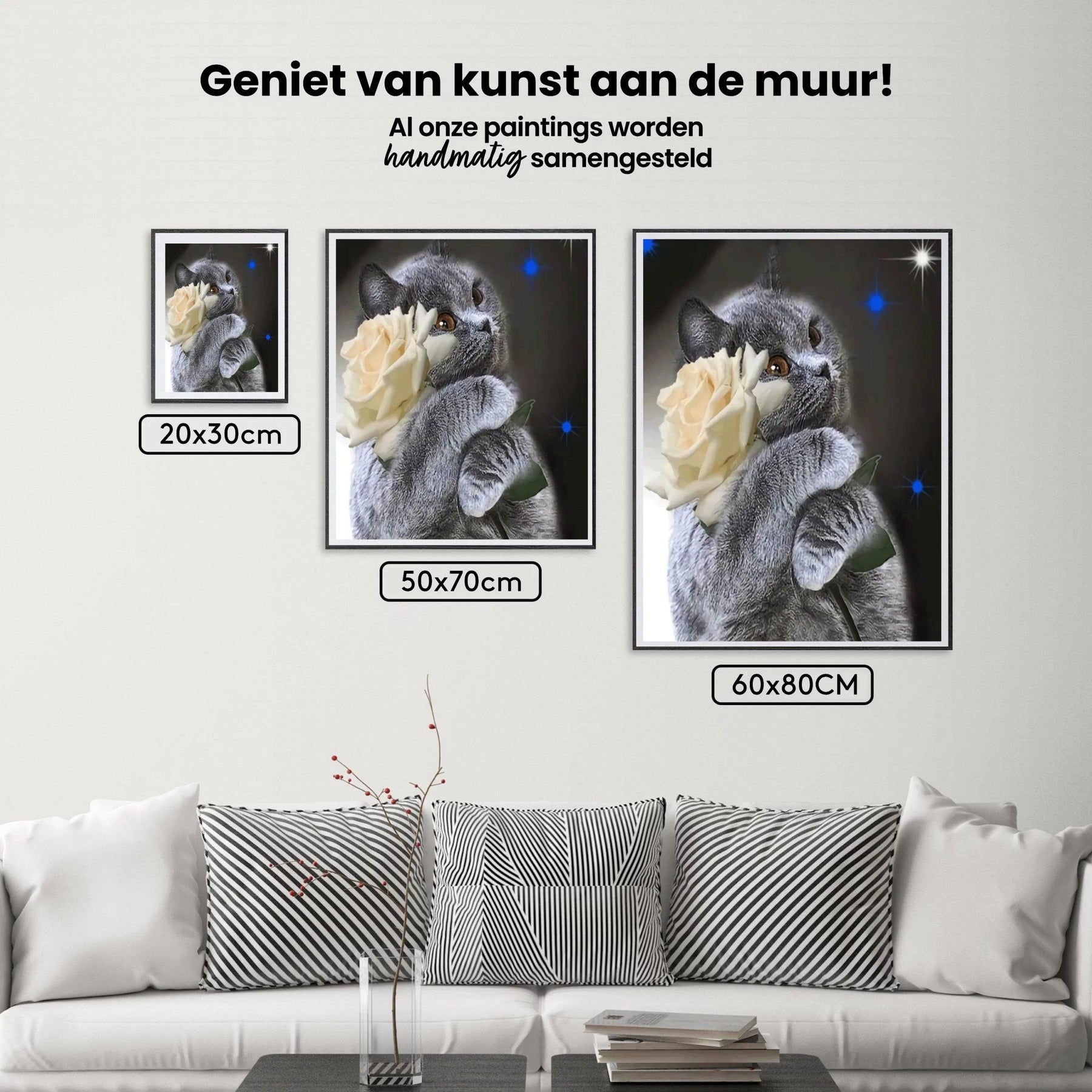 Diamantmaling Kat med hvid rose - SEOS Shop ®