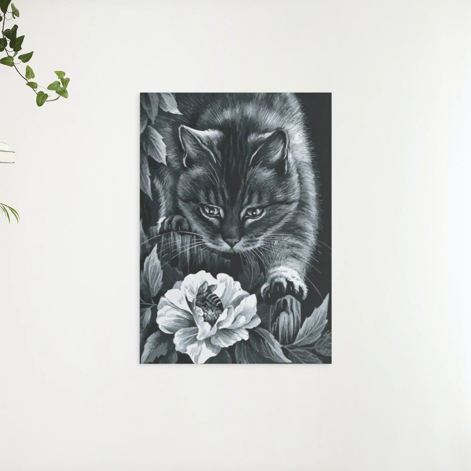 Diamantmaling Sort kat med blomst og bi - SEOS Shop ®