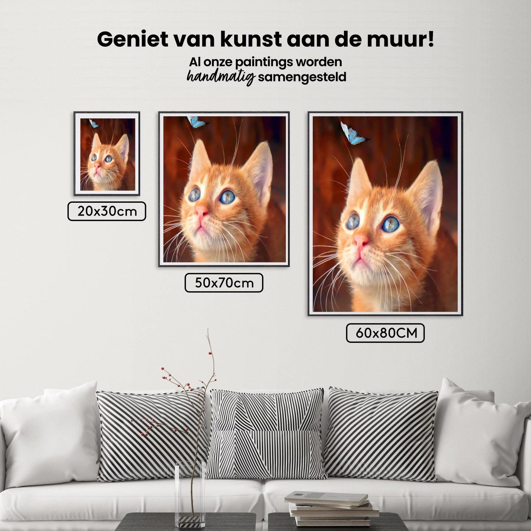 Diamantmaleri - Brun kat med blå sommerfugl - SEOS®