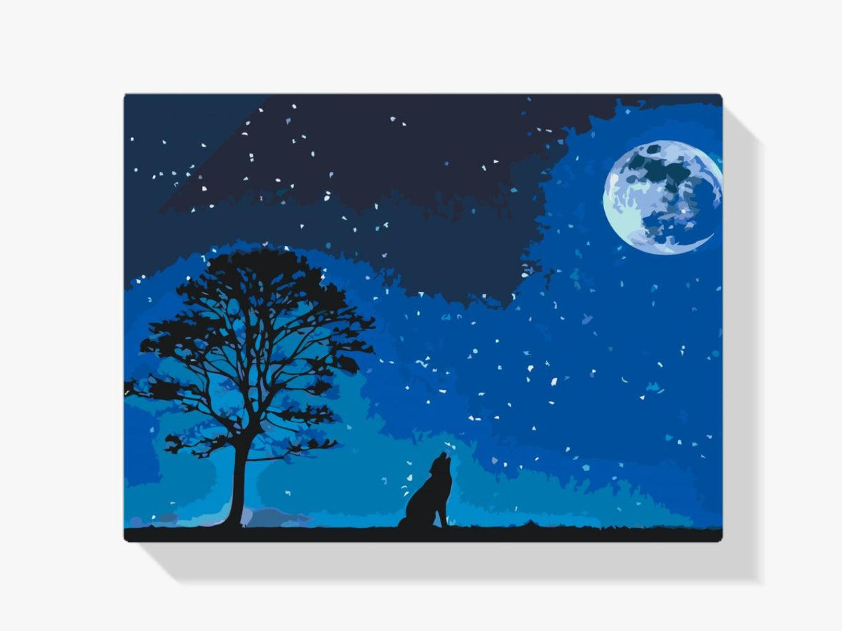 Diamantmaleri - Hylende hund ved fuldmåne - SEOS®