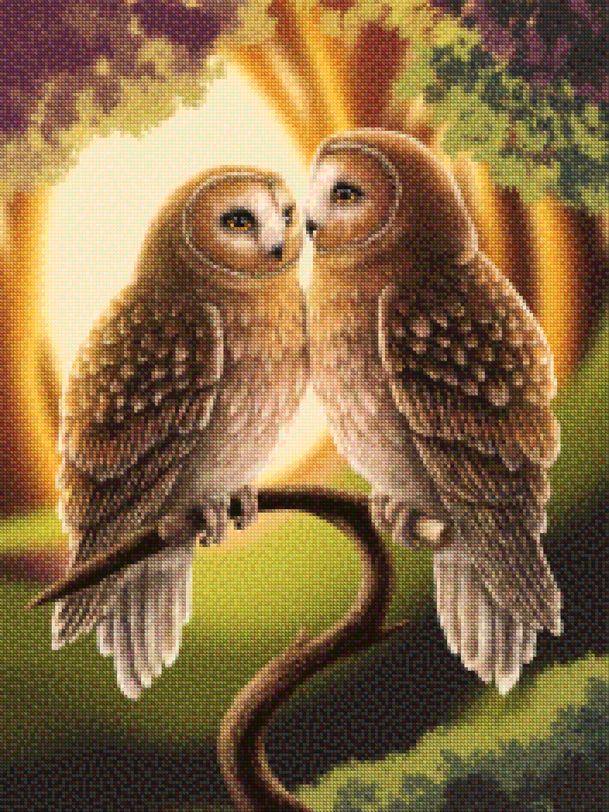 Diamantmaleri - Charmerende uglepar på en gren
