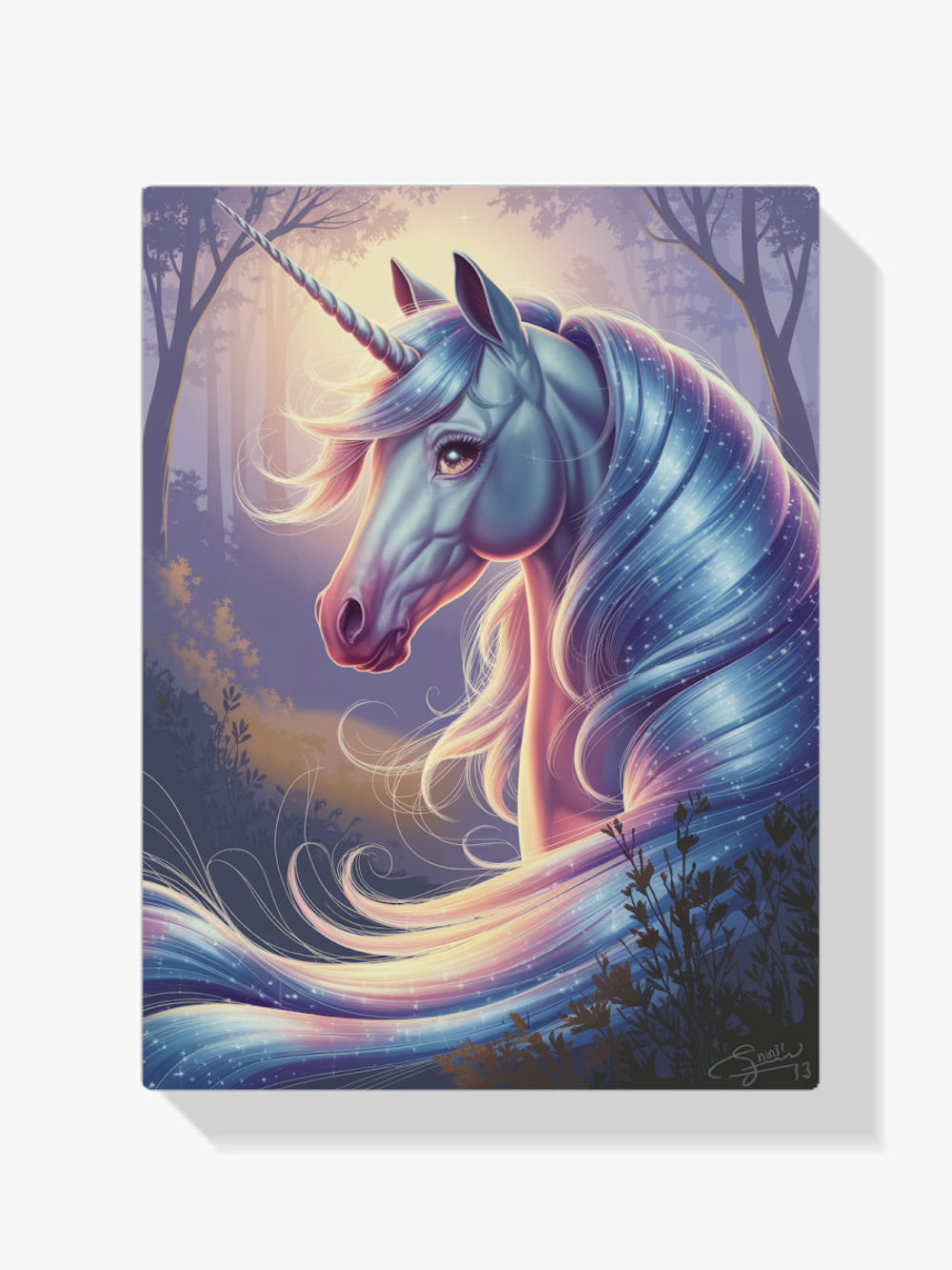 Diamantmaleri - Drømmende enhjørningshoved med flagrende manke