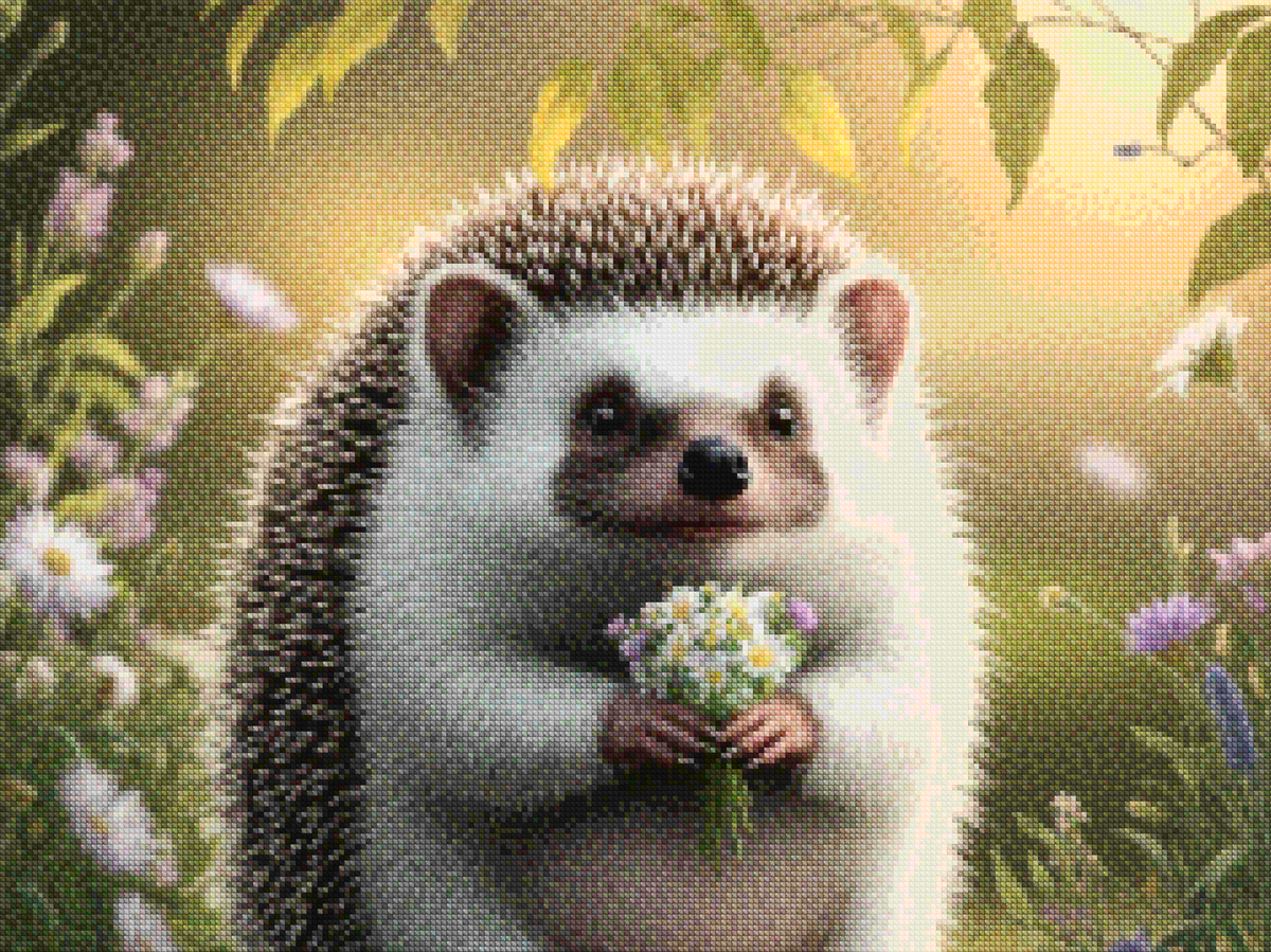 Diamantmaleri - Finurlig pindsvin med blomsterdetaljer