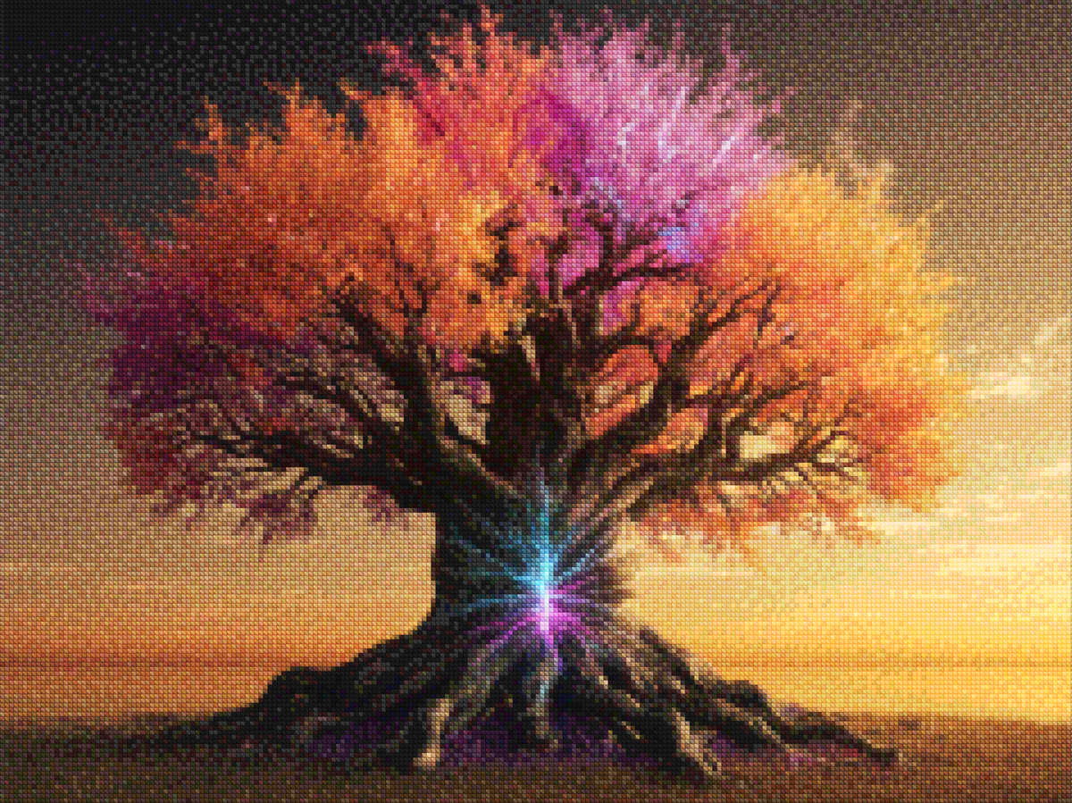 Diamantmaleri - Livets træ med farverige blade