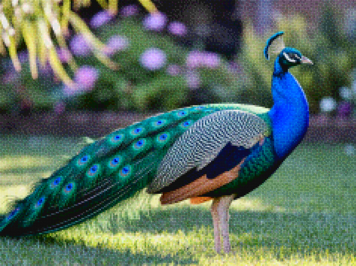 Diamantmaleri - Påfugl med viftefjer i juveltoner