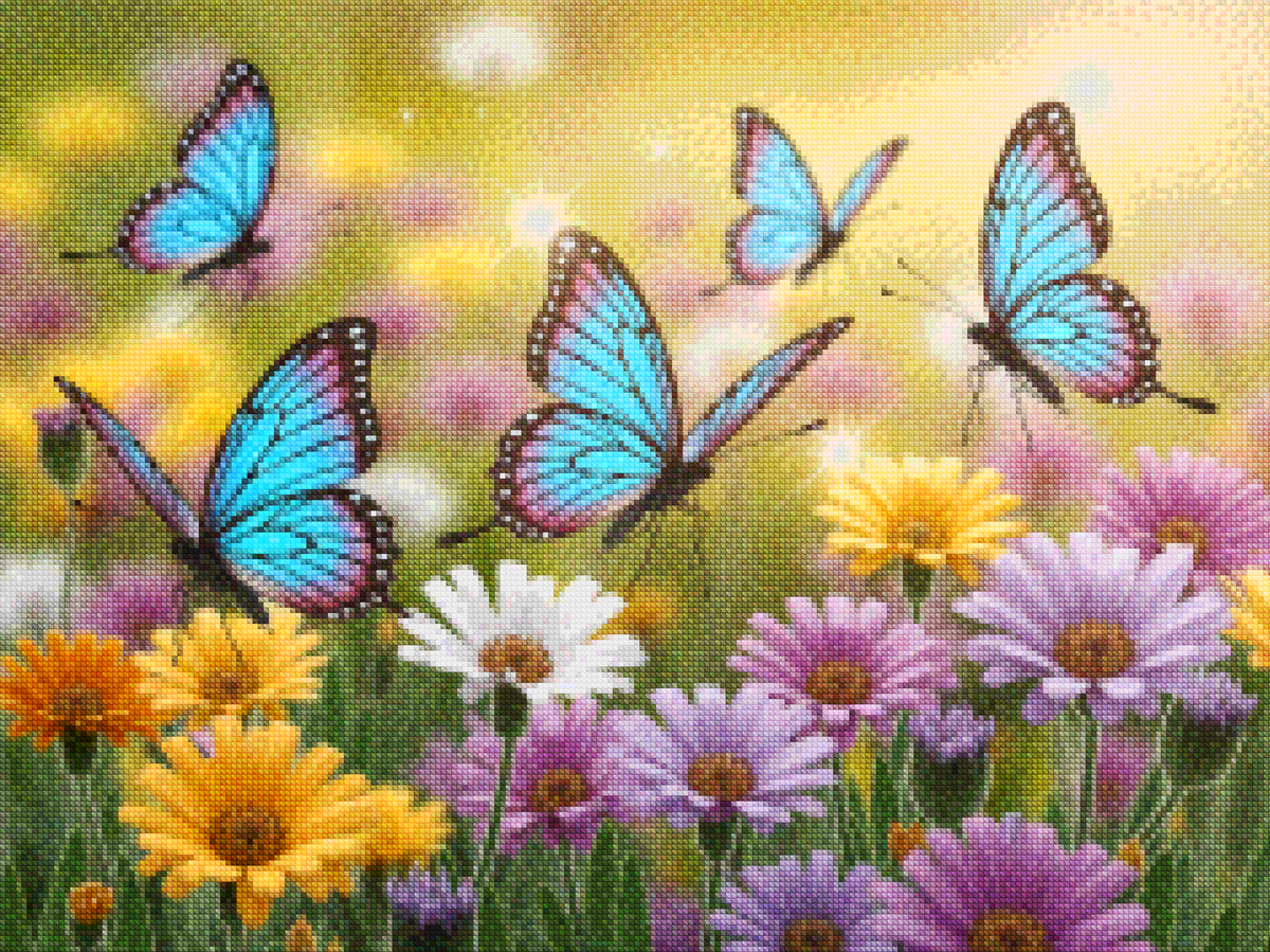 Diamantmaleri - Sommerfugle med glittervinger på blomster