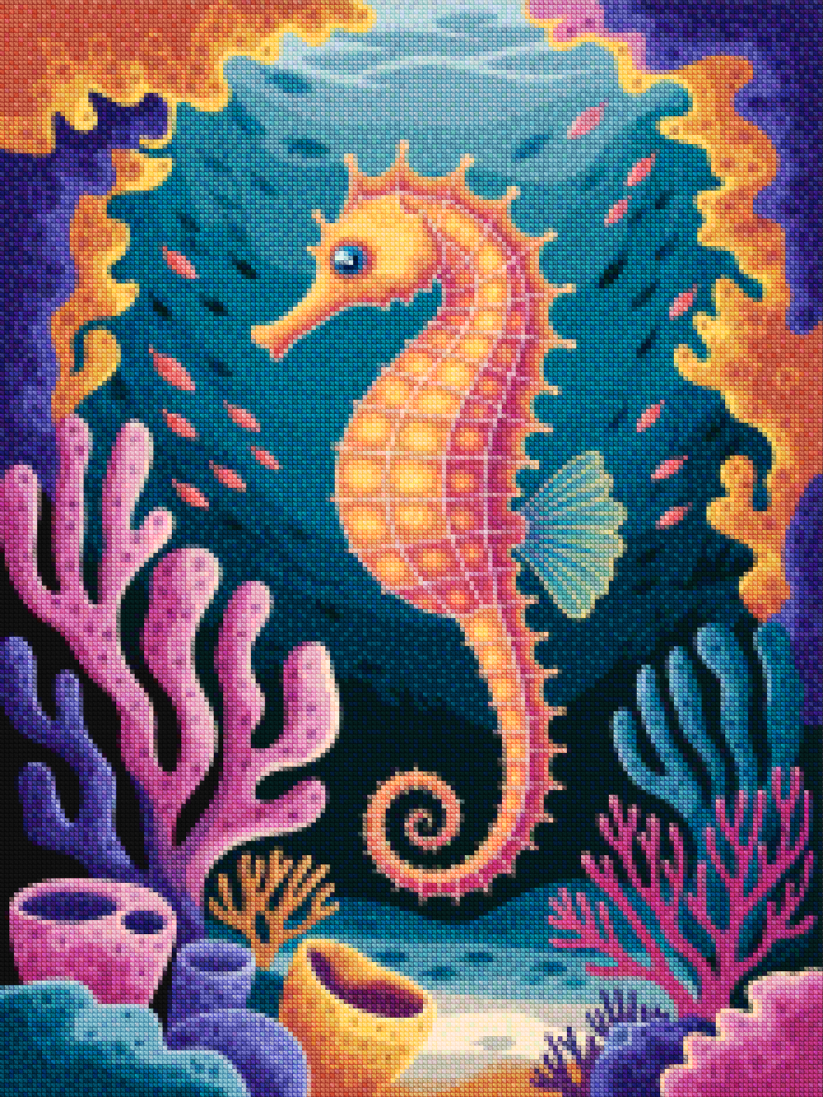 Diamantmaleri - Søhest i et farverigt koralrev