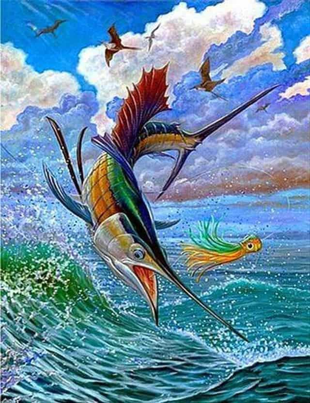 Diamantmaling Springende sejlfisk og flyvende fisk - SEOS Shop ®