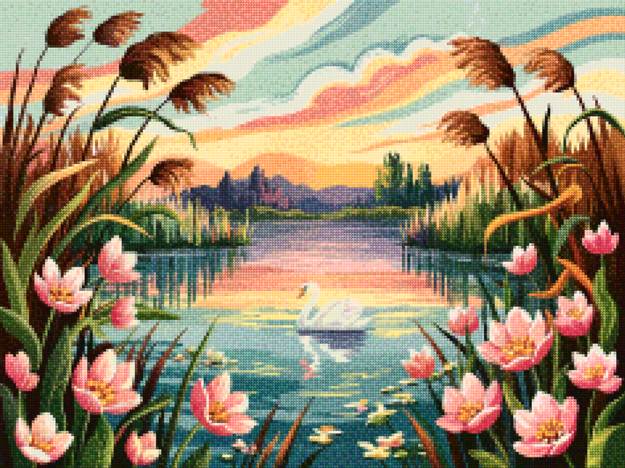 Diamantmaleri - Aftenblomstlandskab