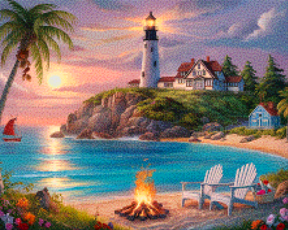 Diamantmaleri - Havets fyrtårn