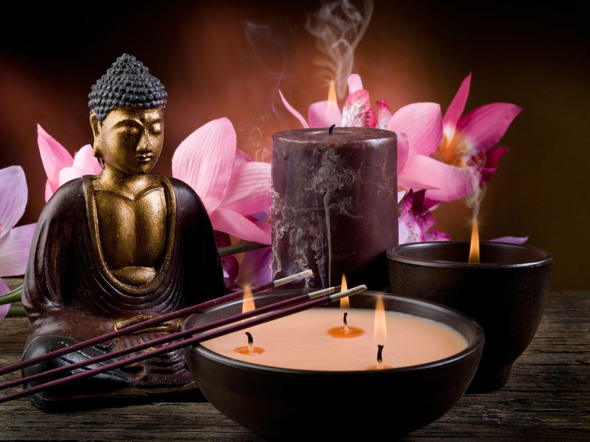 Diamantmaling Buddha med stearinlys og blomster – SEOS Shop ®