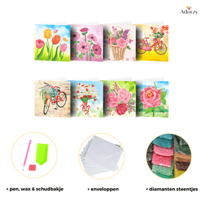 Diamantmaling lykønskningskort - sæt med 8 - inklusive kuverter