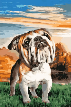 Diamantmaleri - Engelsk Bulldog i haven - SEOS®