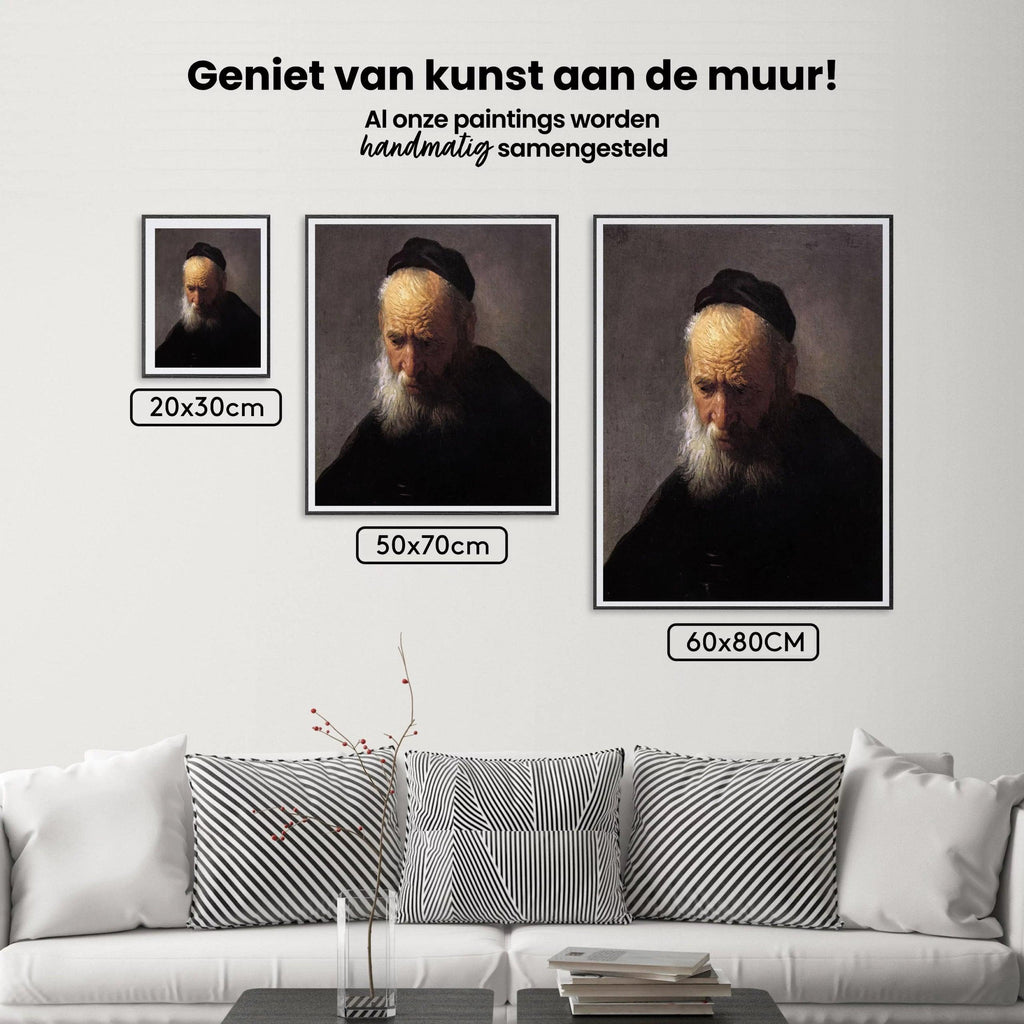 Diamantmaleri Hoved af en gammel mand med kasket, af Rembrandt - SEOS Shop