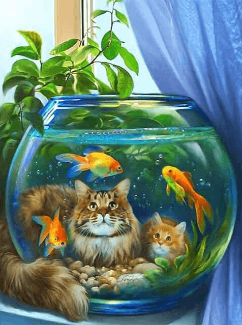 Diamantmaling Kat med Fisk - SEOS Shop ®