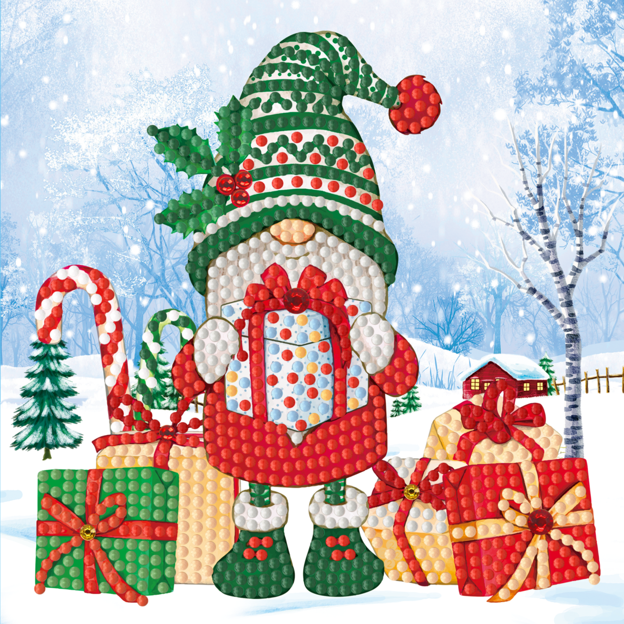 Diamantmaling julekort - sæt med 12 - inklusive kuverter