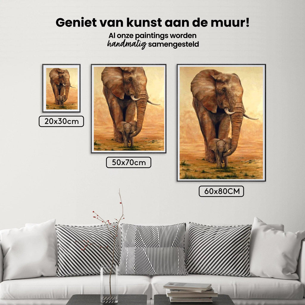 Diamantmaling Elefant med kalv på savannen - SEOS Shop ®