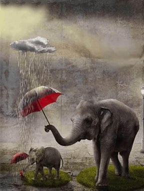 Diamantmaling Elefant med Rød Paraply - SEOS Shop ®