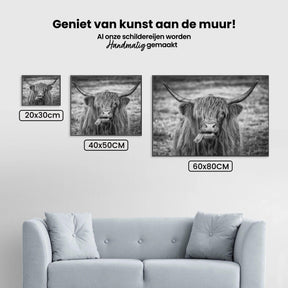 Diamantmaleri Skotsk højlander - Sort-hvidt billede af skotsk højlander - SEOS Shop ®