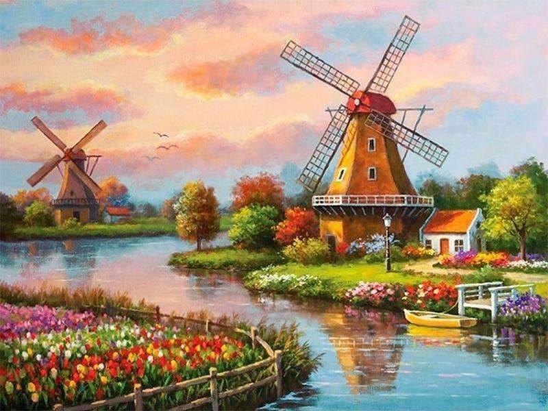 Diamantmaleri Zaanse Schans med vindmølle – SEOS Shop ®