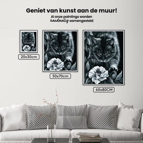 Diamantmaling Sort kat med blomst og bi - SEOS Shop ®