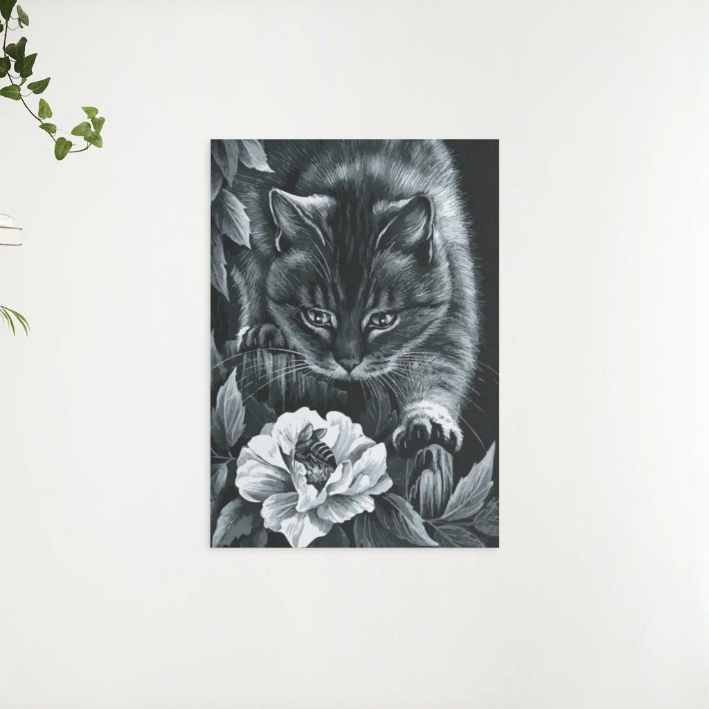 Diamantmaling Sort kat med blomst og bi - SEOS Shop ®