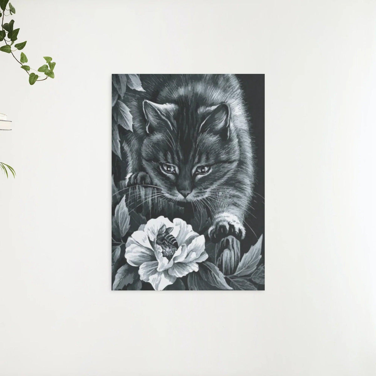 Diamantmaling Sort kat med blomst og bi - SEOS Shop ®