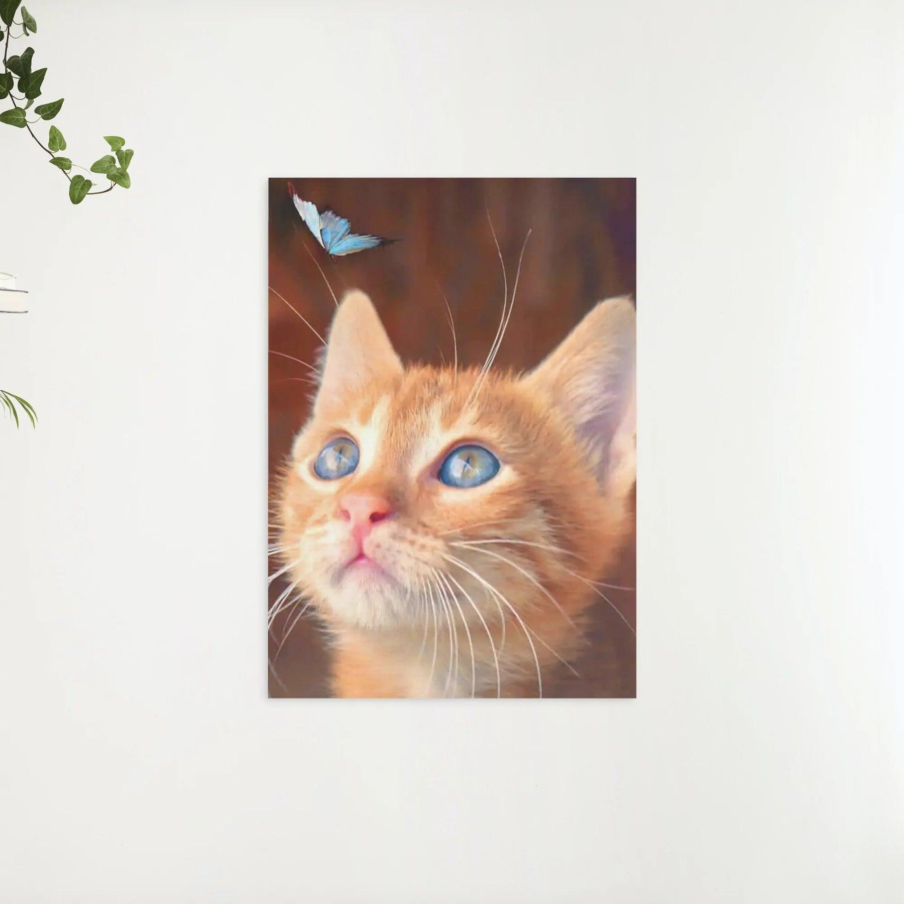 Diamantmaleri - Brun kat med blå sommerfugl - SEOS®