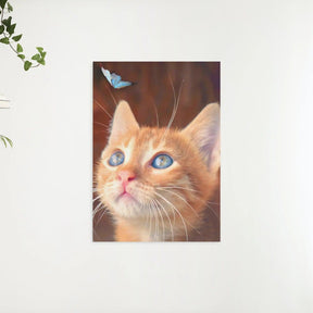 Diamantmaleri - Brun kat med blå sommerfugl - SEOS®