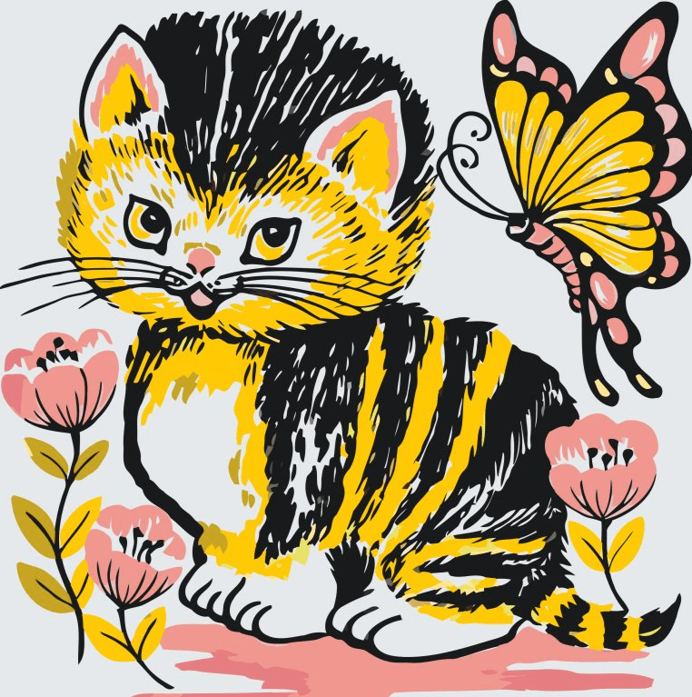 Diamantmaleri - Kat med sommerfugl - SEOS®