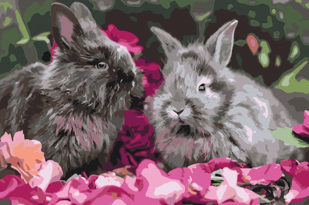 Diamantmaleri - Kaniner blandt blomsterne - SEOS®