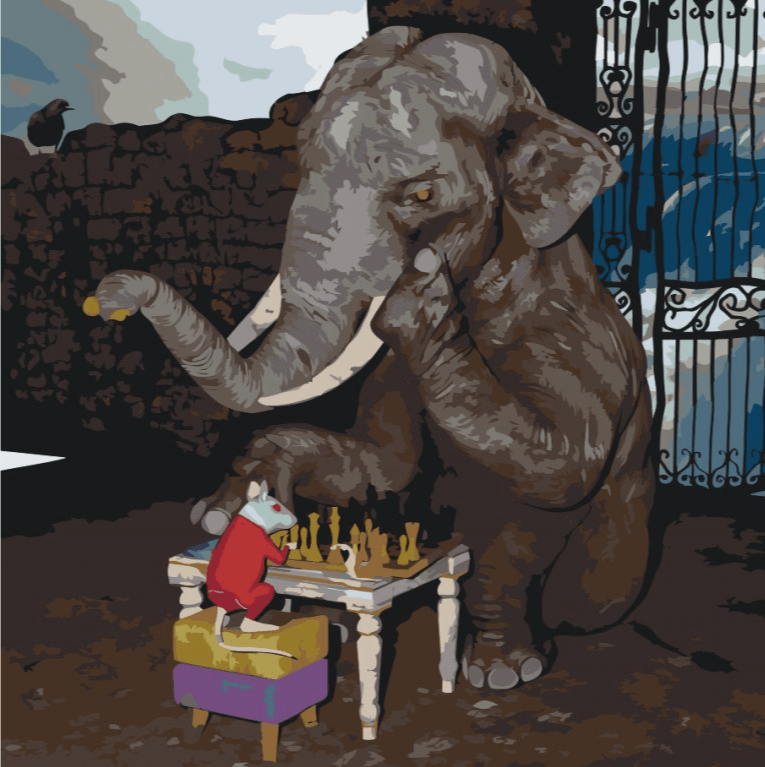 Diamantmaleri - Elefant og mus spiller skak - SEOS®