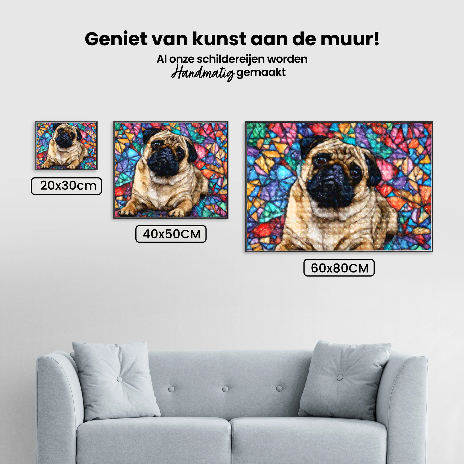 Diamantmaleri - Mops i farvet glas - SEOS Shop ®