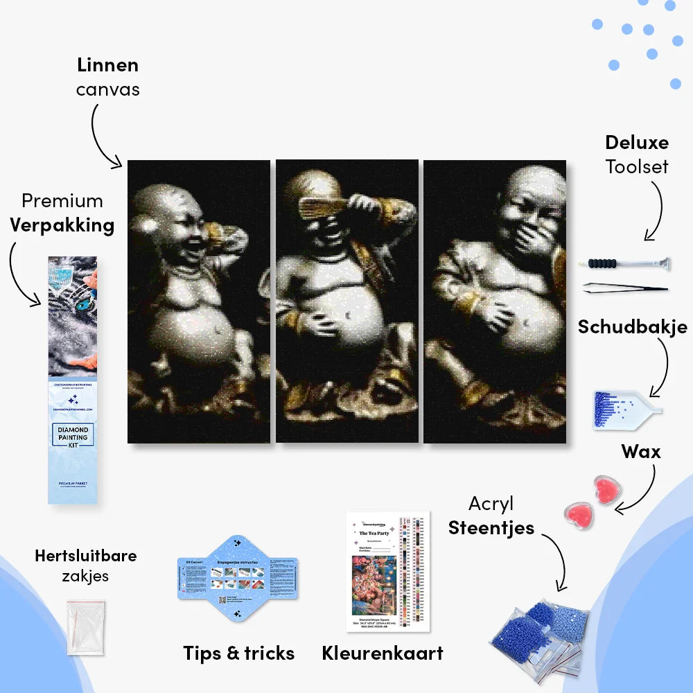 Diamantmaleri Glad Buddha 3-delt - SEOS Shop ®