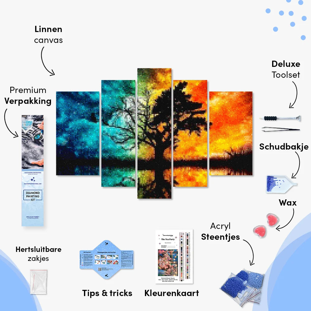 Diamantmaling Træ med Farvet Himmel 5-panel - SEOS Shop ®