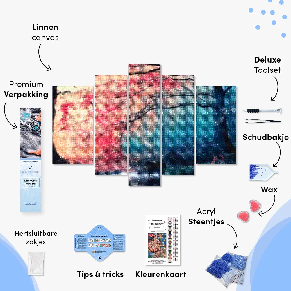 Diamantmaleri Farvet skov om morgenen 5-delt - SEOS Shop ®