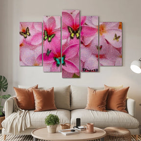 Diamantmaling Farvede Sommerfugle på Lyserøde Blomster 5-panel - SEOS Shop ®