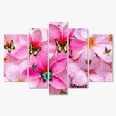 Diamantmaling Farvede Sommerfugle på Lyserøde Blomster 5-panel - SEOS Shop ®