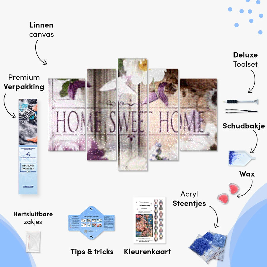Diamantmaleri Home Sweet Home Naturligt look 5 dele - SEOS Shop ®