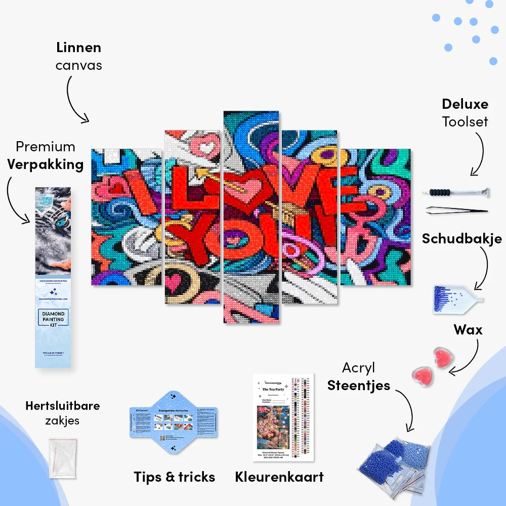 Diamantmaleri Jeg elsker dig 5 dele - SEOS Shop ®