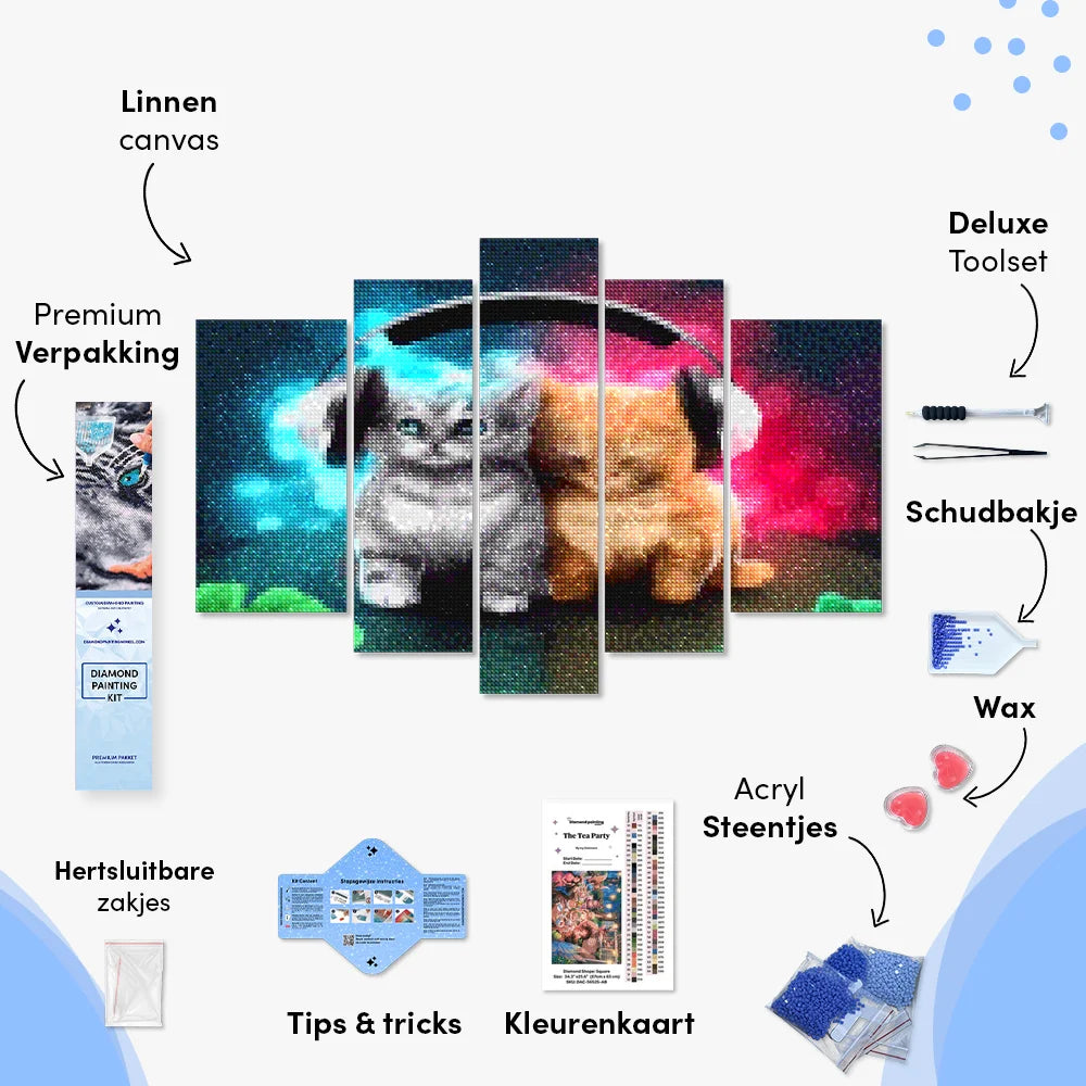 Diamantmaling Katte med hovedtelefoner 5-delt - SEOS Shop ®