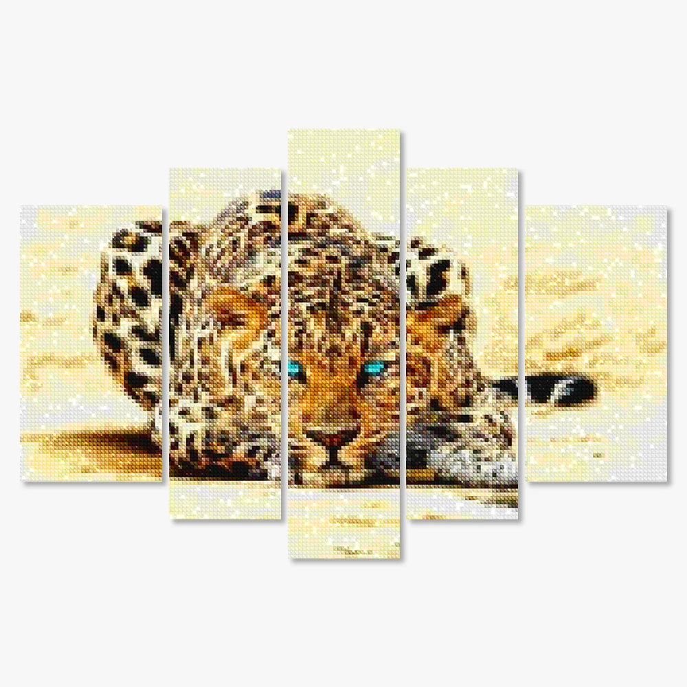 Diamantmaleri Leopard med blå øjne, 5-panel - SEOS Shop ®