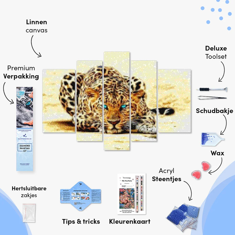 Diamantmaleri Leopard med blå øjne, 5-panel - SEOS Shop ®