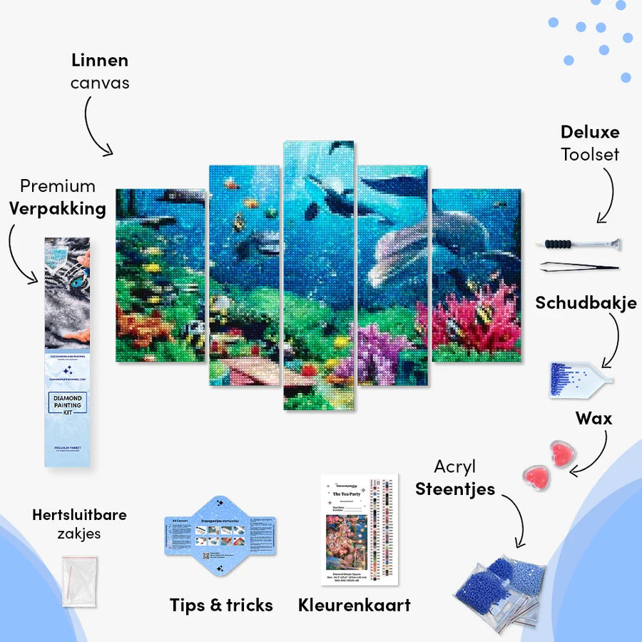 Diamantmaleri Smukke Havdyr 5-panel - SEOS Shop ®