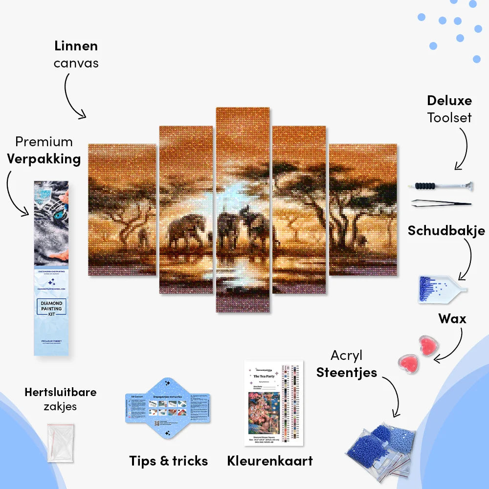 Diamantmaling Elefanter på Safari 5-delt - SEOS Shop ®