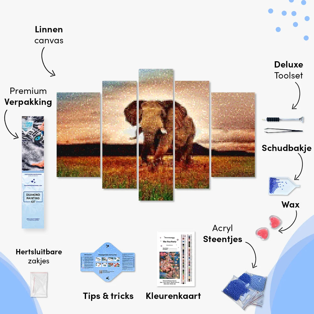 Diamantmaling Elefant i Afrika 5-delt - SEOS Shop ®