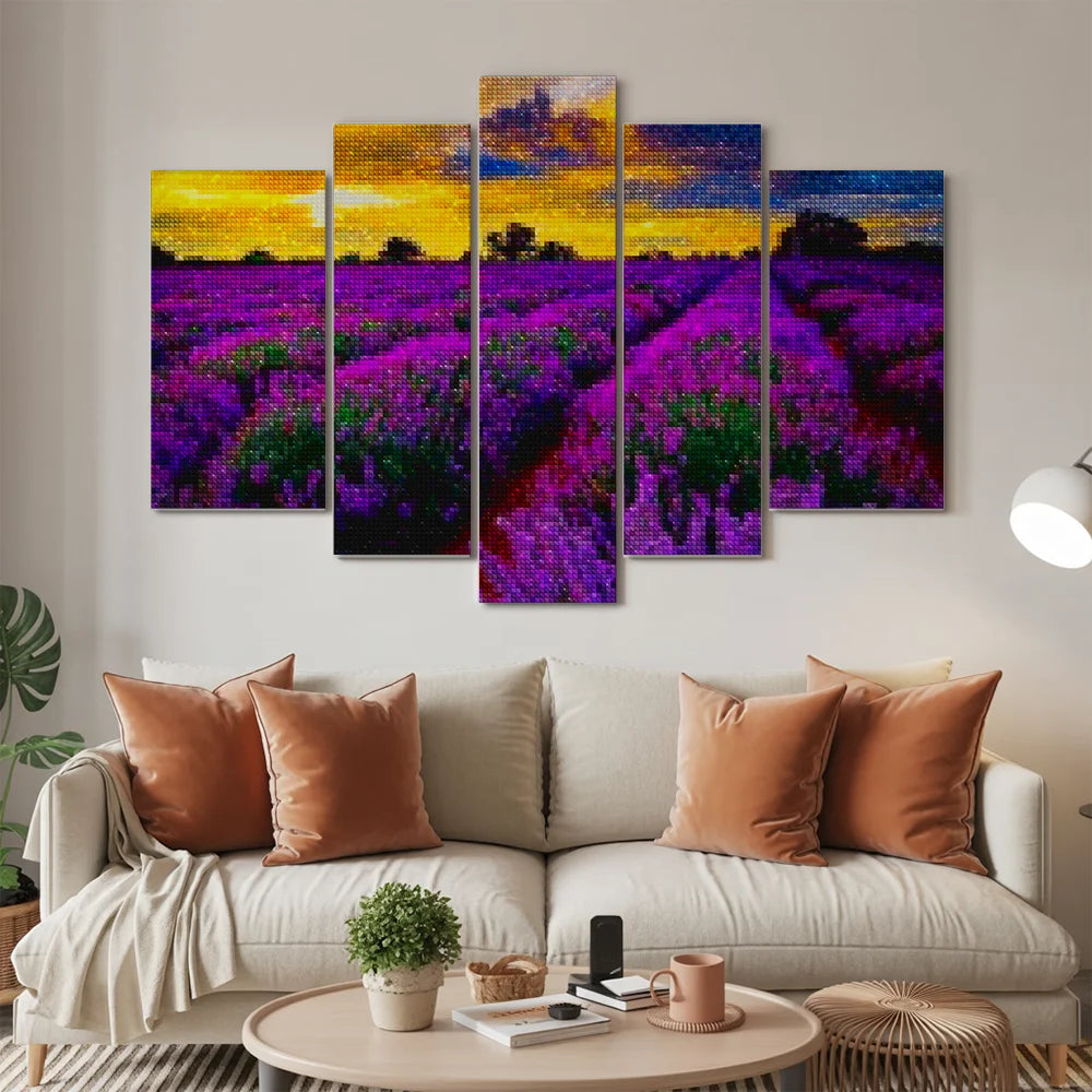Diamantmaleri Lilla blomster i en mark 5-panel - SEOS Shop ®