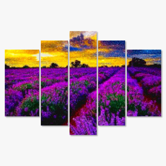 Diamantmaleri Lilla blomster i en mark 5-panel - SEOS Shop ®