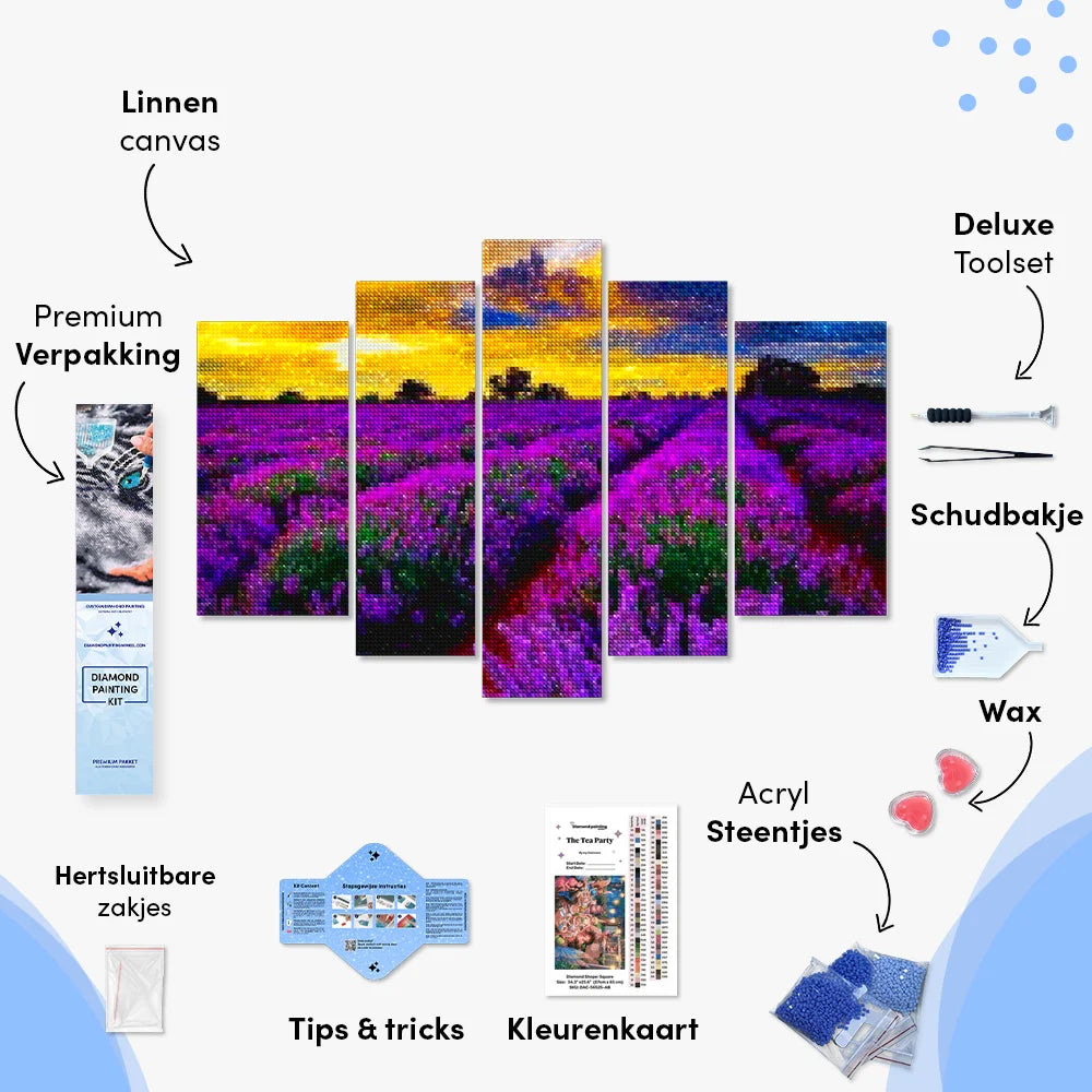 Diamantmaleri Lilla blomster i en mark 5-panel - SEOS Shop ®